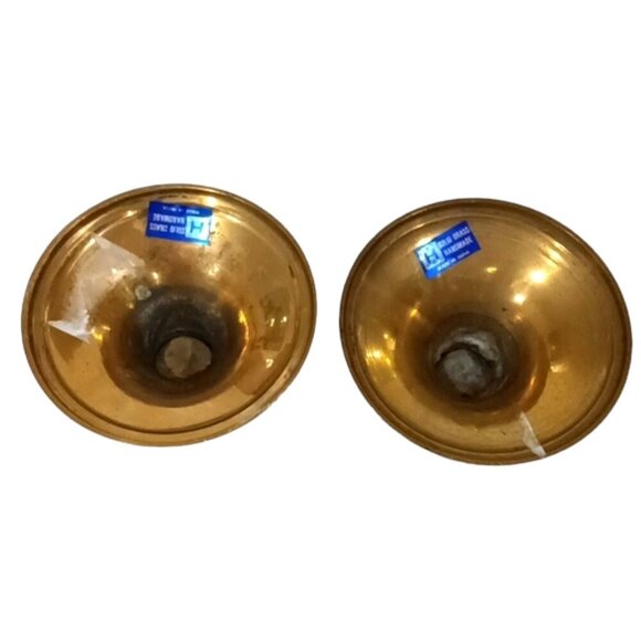 Vintage Pair Solid Brass Candlestick Holders Etched Floral Pattern Indian Made - Picture 4 of 8